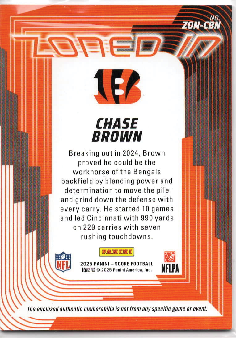 NFL - 2025 Panini Zoned In Relic - Chase Brown - ZON-CBN - NM