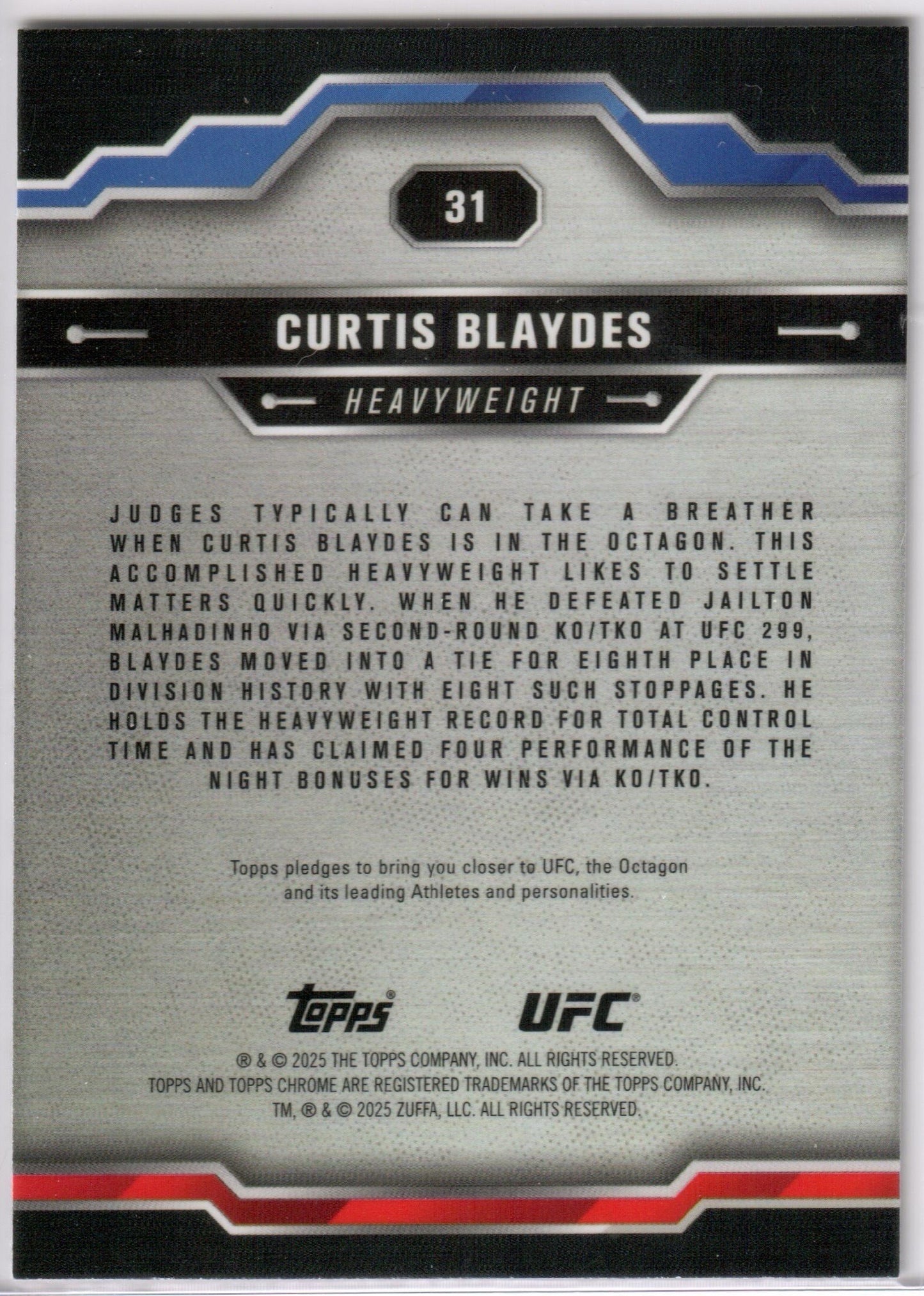 UFC - 2025 Topps Chrome - Curtis Blaydes - X-FRACTOR - #31 - NM
