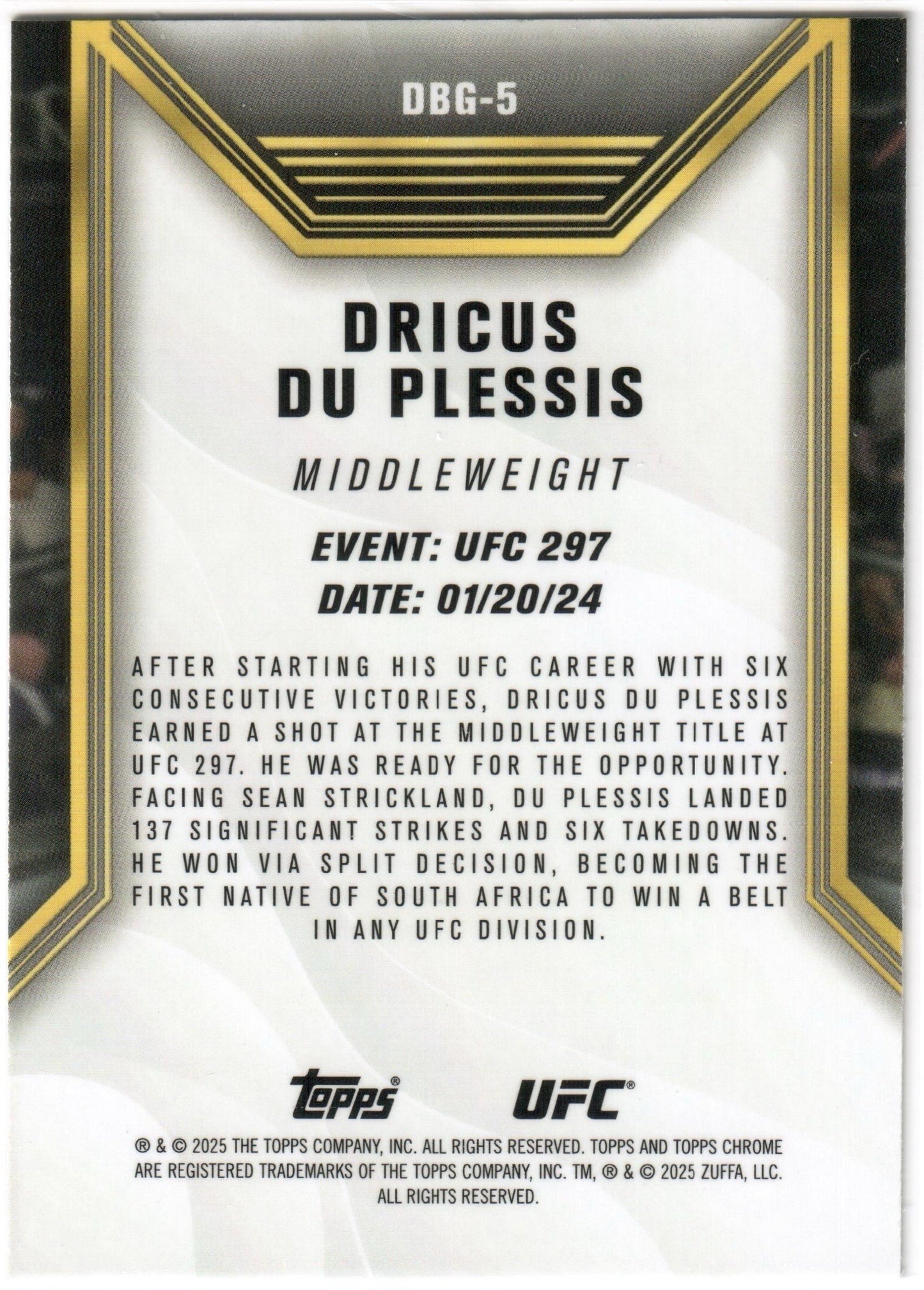 UFC - 2025 Topps Chrome - Dricus du Plessis - DARE TO BE GREAT - #DBG-5 - NM