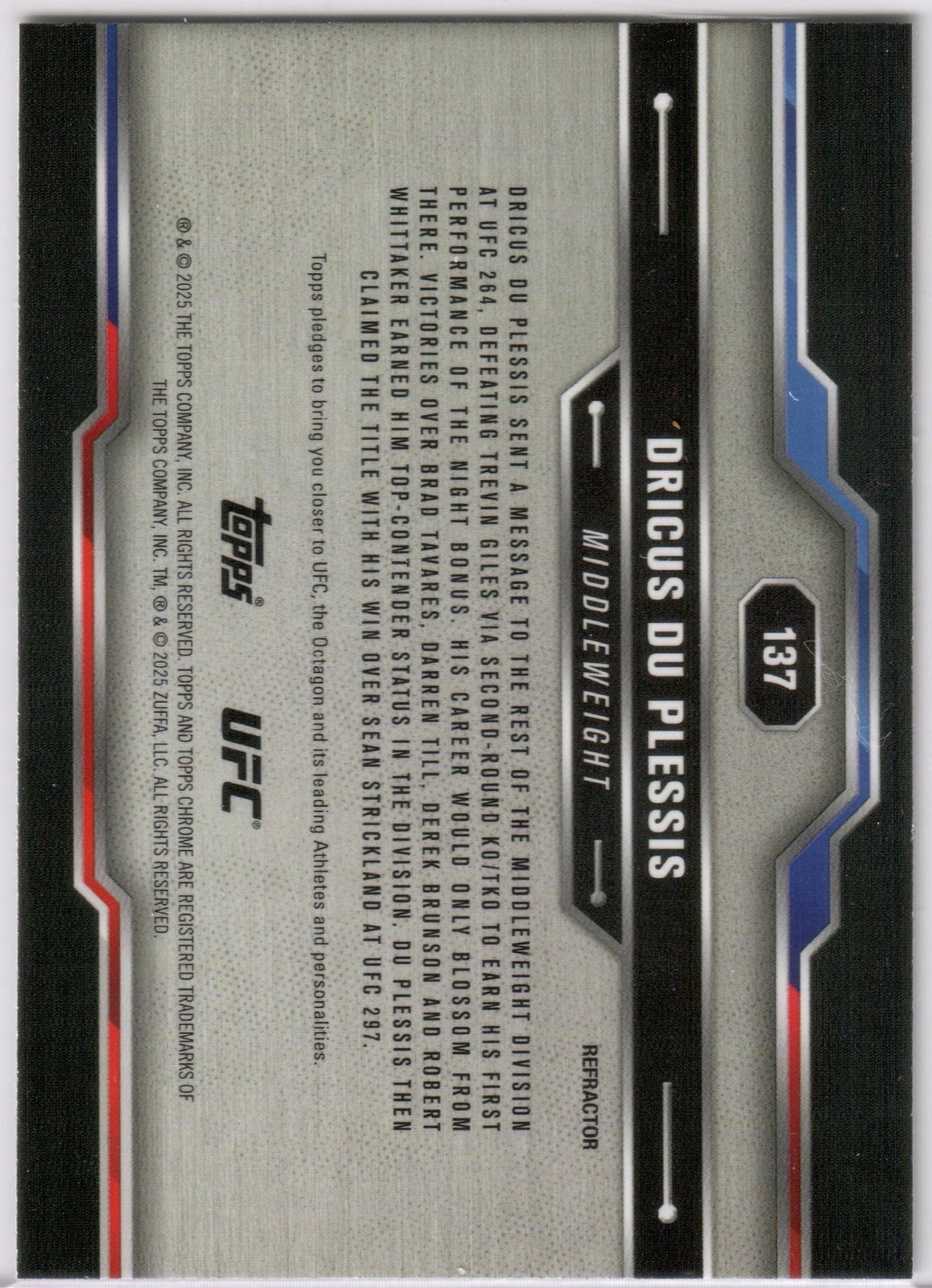 UFC - 2025 Topps Chrome - Dricus du Plessis - REFRACTOR - #137 - NM