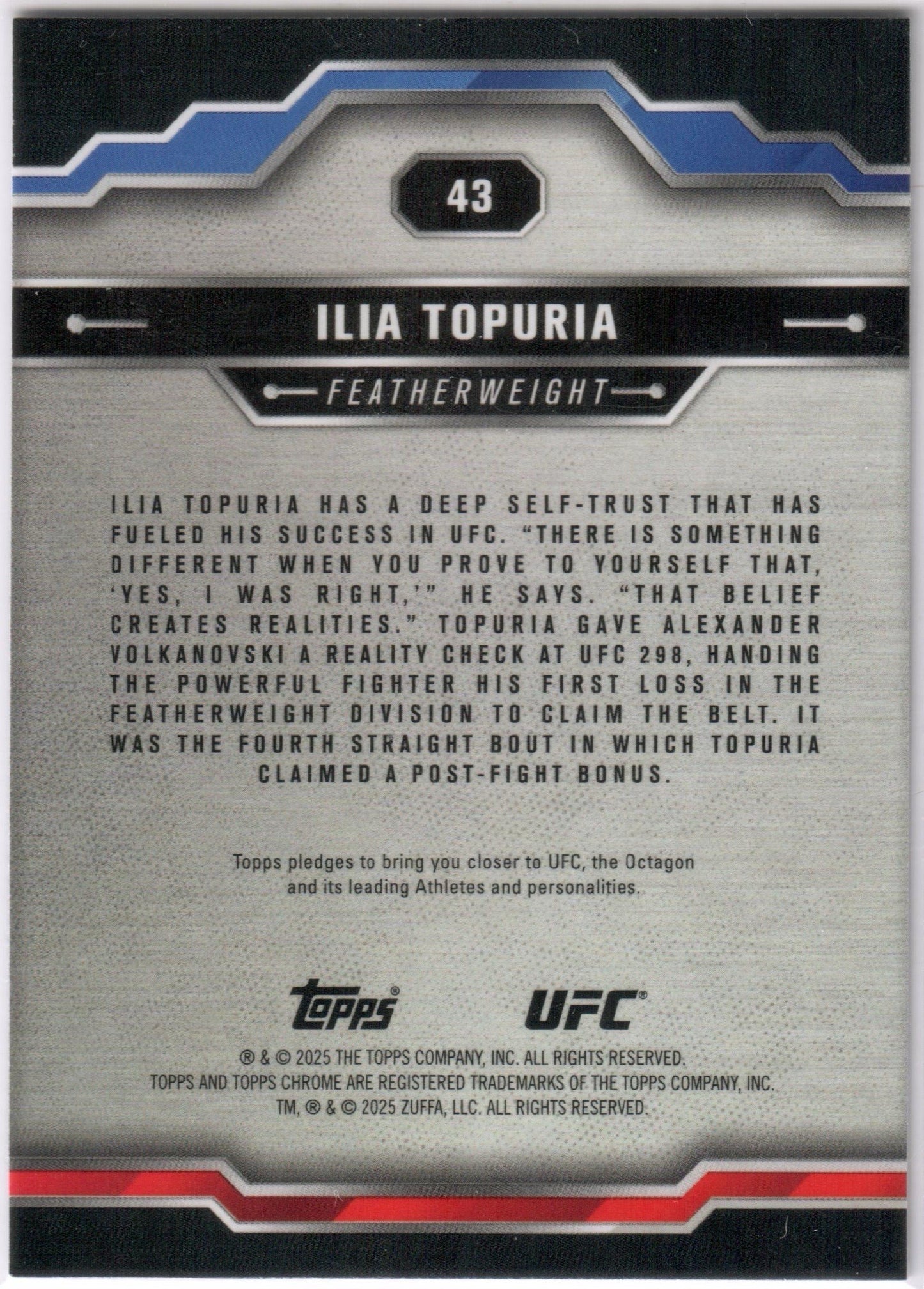 UFC - 2025 Topps Chrome - Ilia Topuria - SEPIA REFRACTOR - #43 - NM