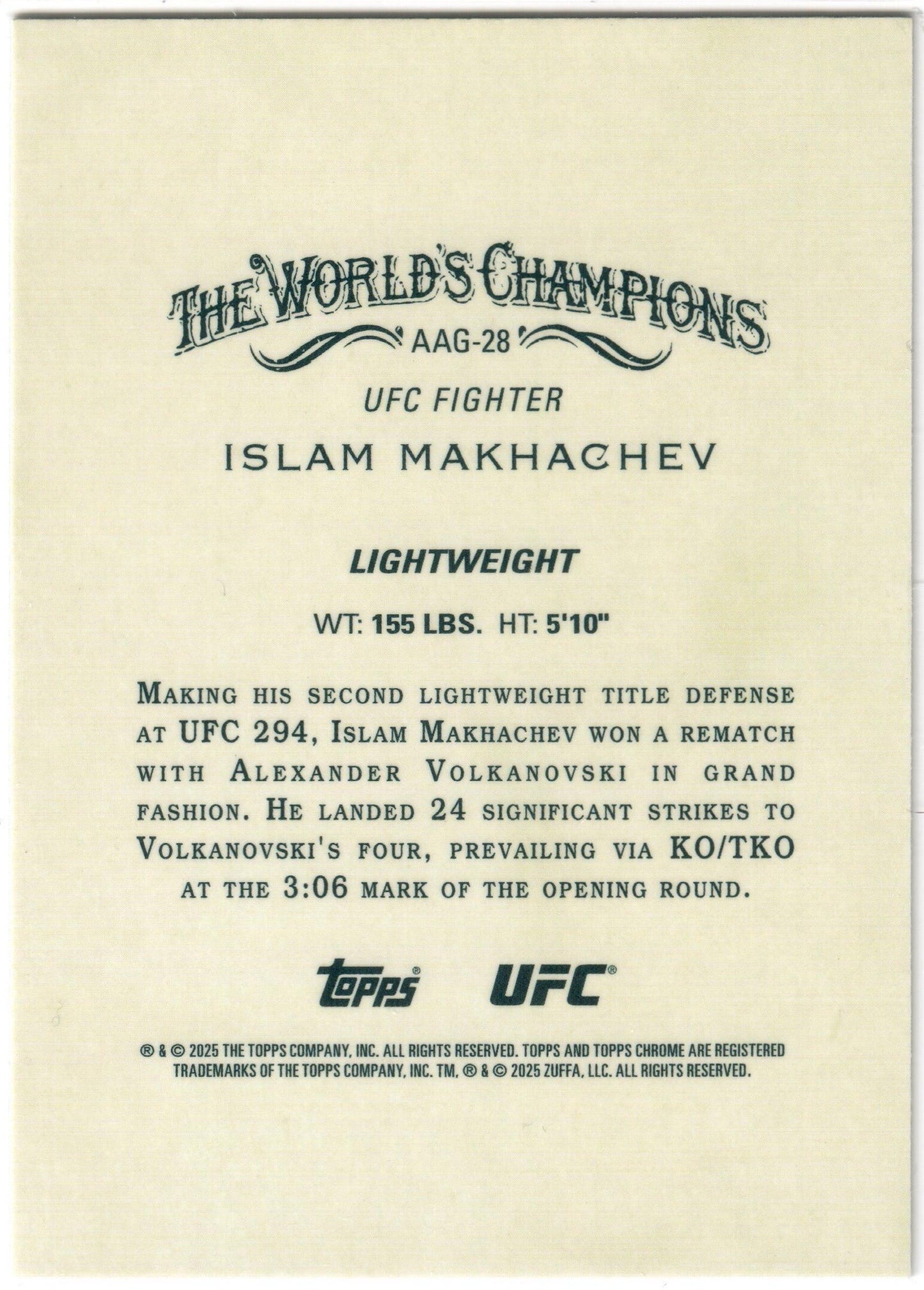 UFC - 2025 Topps Chrome - Islam Makhachev - Allen & Ginter - #AAG-28 - NM