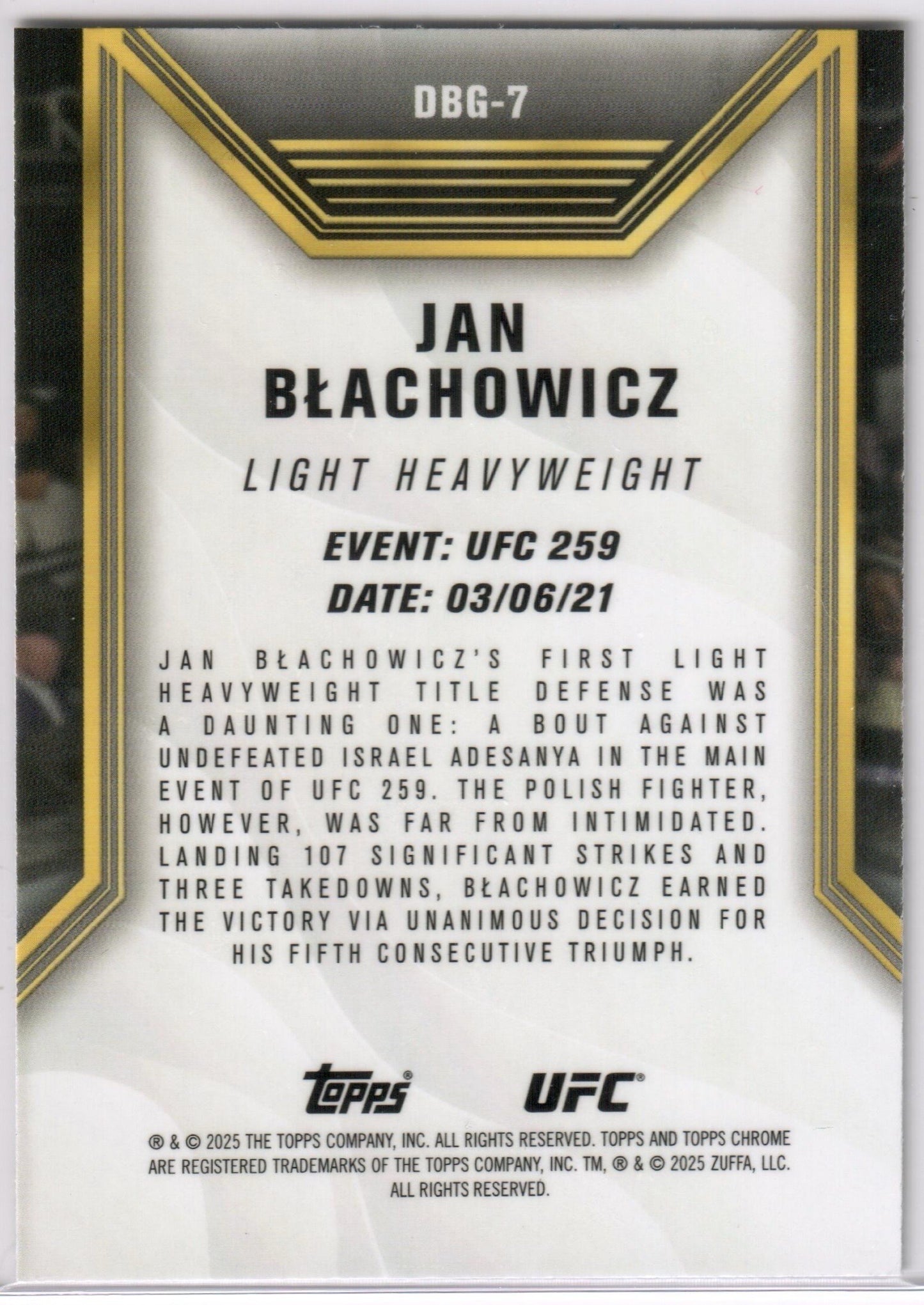 UFC - 2025 Topps Chrome - Jan Blachowicz - DARE TO BE GREAT - #DBG-7 - NM