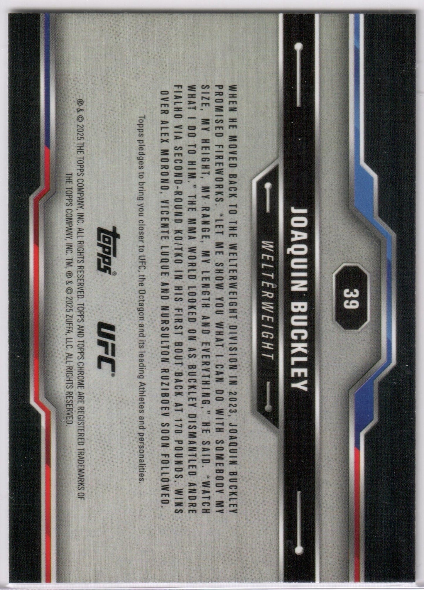 UFC - 2025 Topps Chrome - Joaquin Buckley - PRISM REFRACTOR - #39 - NM
