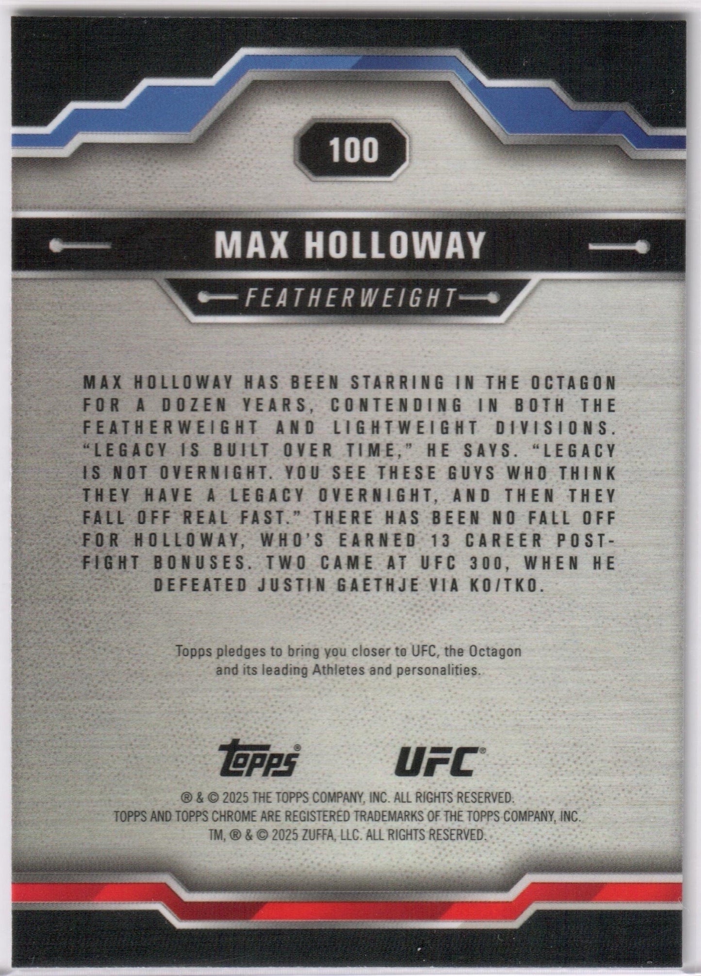 UFC - 2025 Topps Chrome - Max Holloway - #100 - NM
