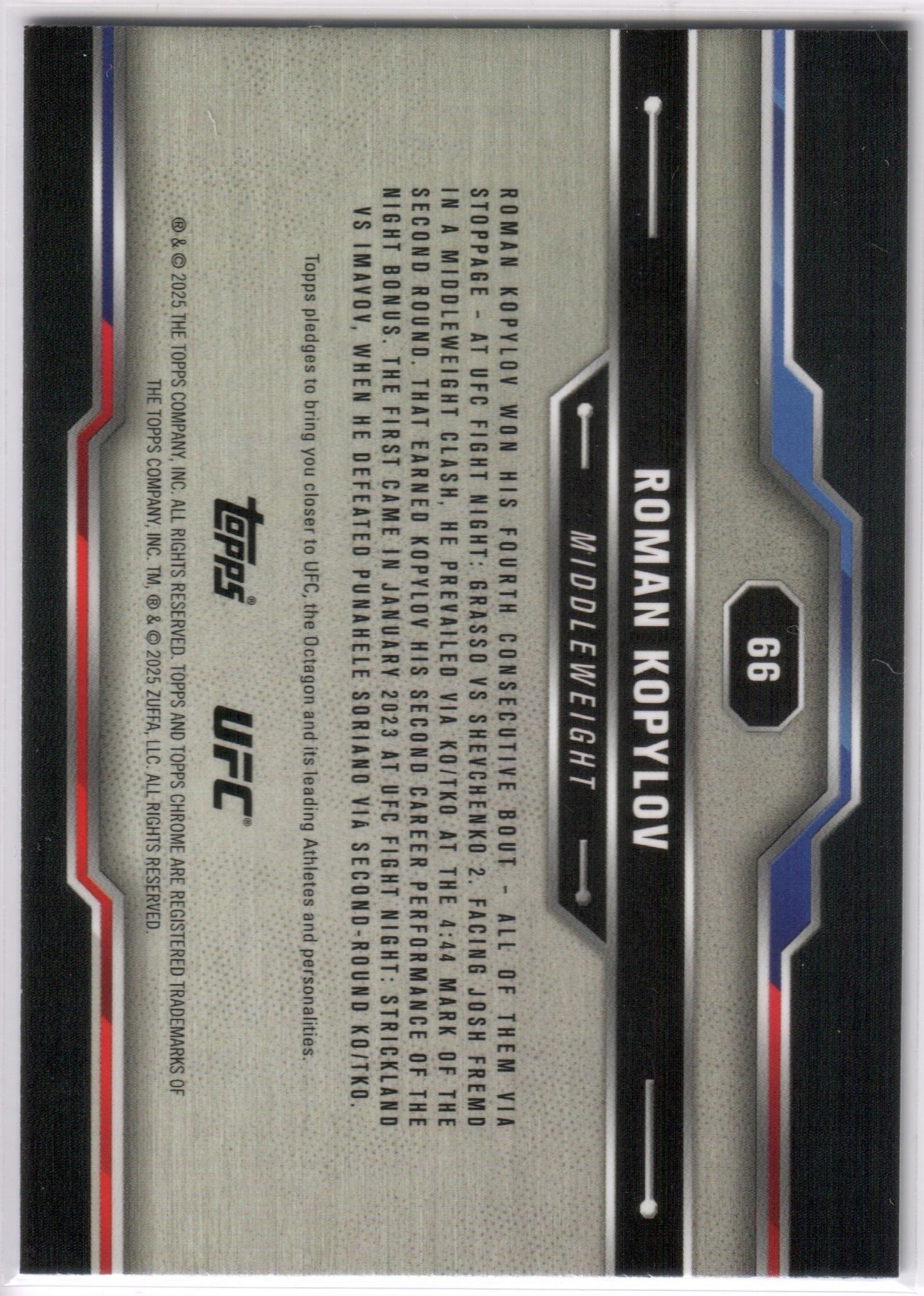 UFC - 2025 Topps Chrome - Roman Kopylov - SERIALIZED BLUE REFRACTOR - 49/150 - #66 - NM
