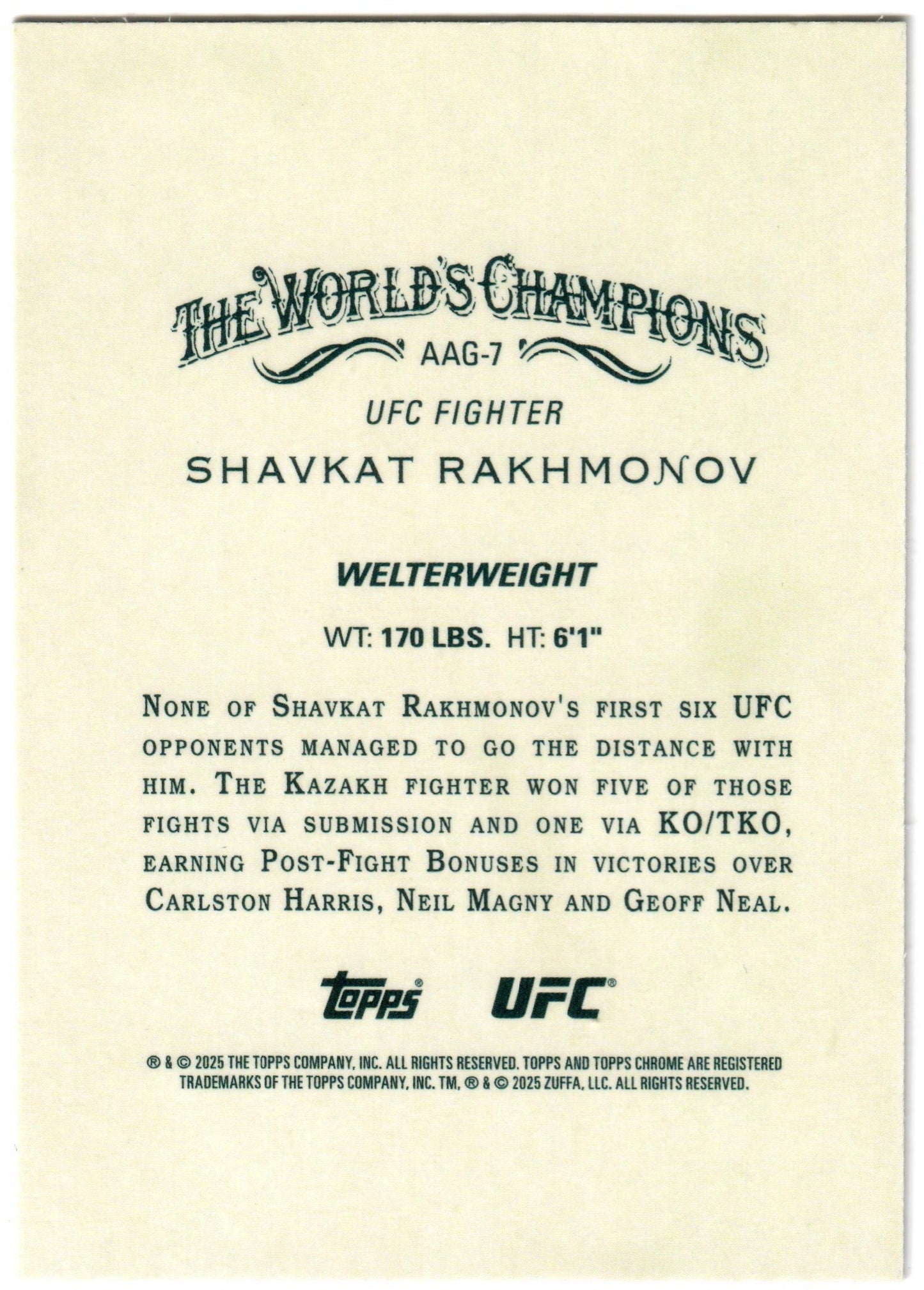 UFC - 2025 Topps Chrome - Shavkat Rakhmonov - Allen & Ginter - #AAG-7 - NM