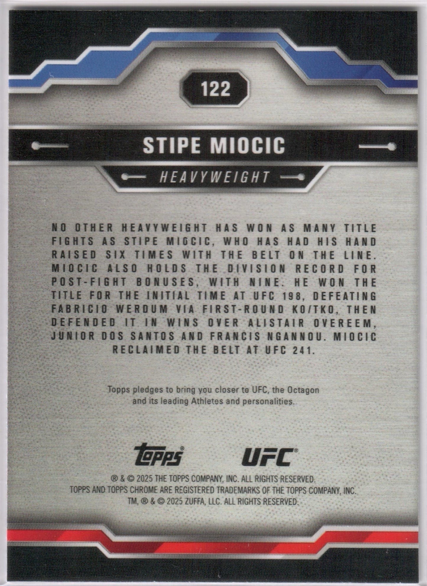 UFC - 2025 Topps Chrome - Stipe Miocic - #122 - NM
