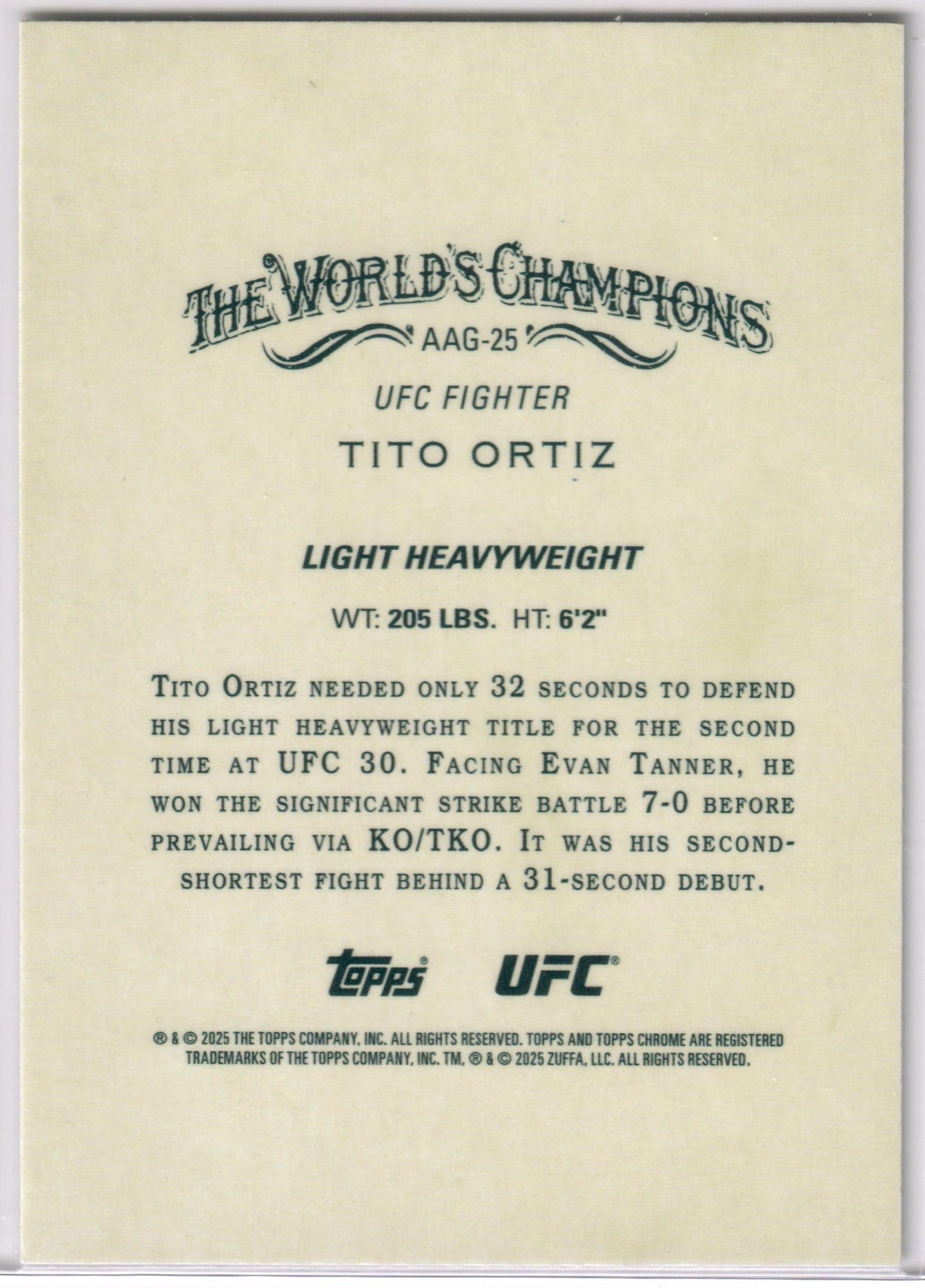 UFC - 2025 Topps Chrome - Tito Ortiz - Allen & Ginter - #AAG-25 - NM