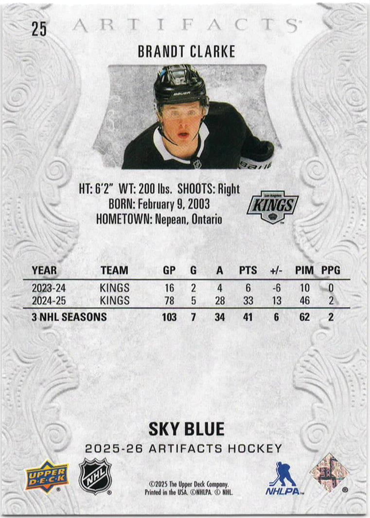 NHL - 2025/2026 Upper Deck Artifacts - Brandt Clarke SKY BLUE - #25 - Mint
