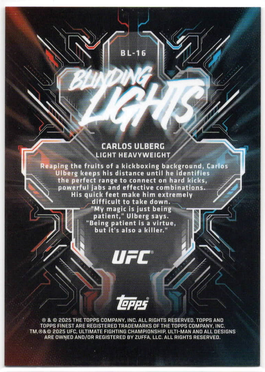 UFC - 2025 Topps Finest - Carlos Ulberg BLINDING LIGHTS - CASE HIT - #BL-16 - Mint