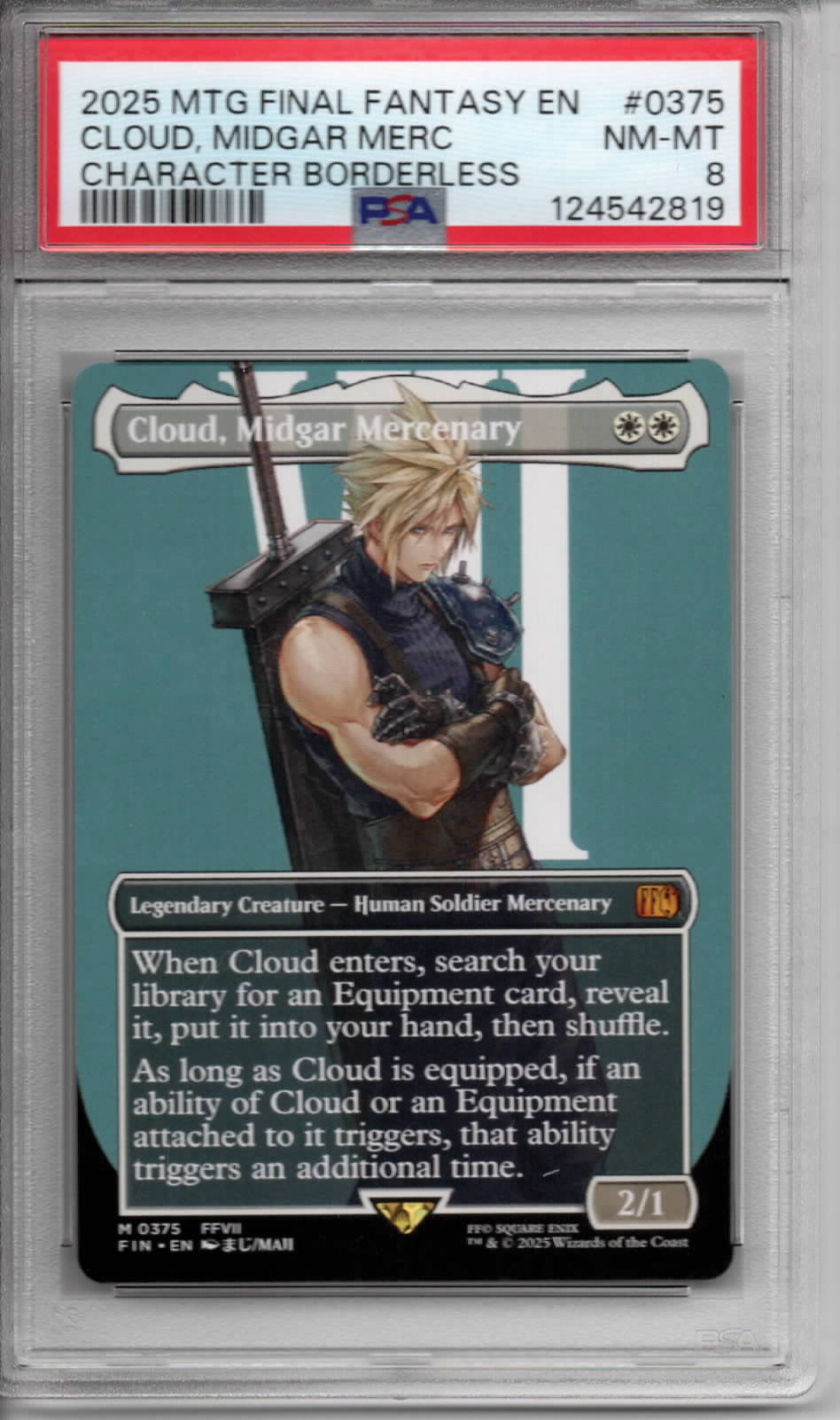 Magic the Gathering - Cloud, Midgar Mercenary Borderless - Final Fantasy - #375 - Near Mint+/Mint - PSA 8