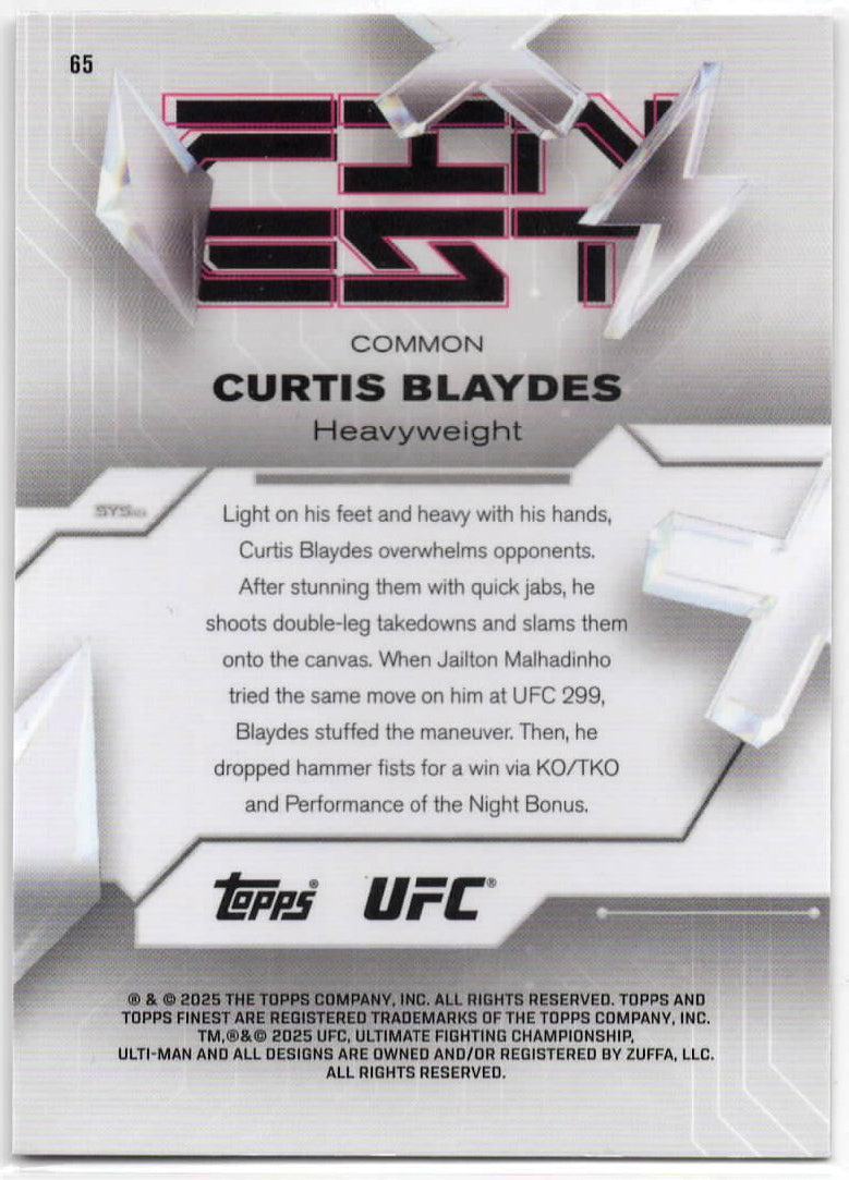 UFC - 2025 Topps Finest - Curtis Blaydes - Serialized Purple Refractor - 164/250 - #65 - Mint