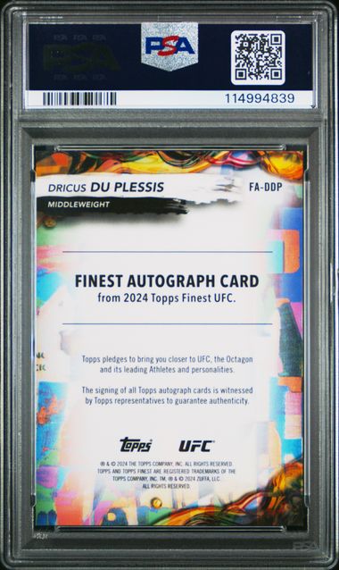 UFC - Topps Finest - Dricus Du Plessis - ON-CARD AUTOGRAPH and SERIALIZED Gold Shimmer - 13/39 - #FA-DDP - PSA 9 - MINT