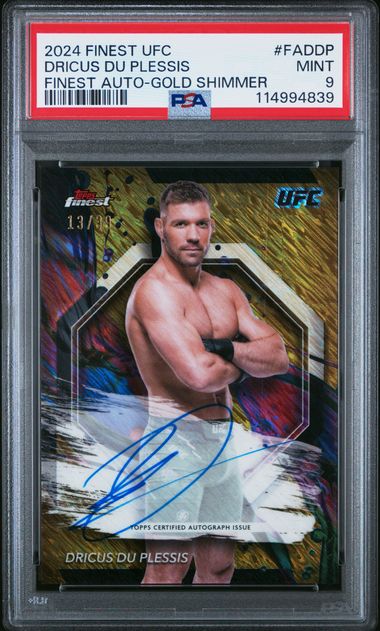 UFC - Topps Finest - Dricus Du Plessis - ON-CARD AUTOGRAPH and SERIALIZED Gold Shimmer - 13/39 - #FA-DDP - PSA 9 - MINT