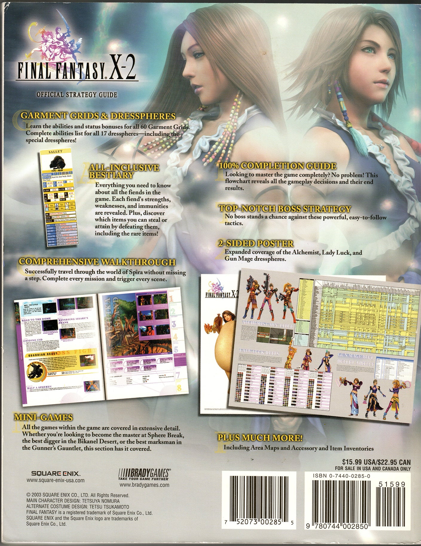 Brady Games - Final Fantasy X-2 Official Strategy Guide with Poster - 2003 - Very Good Condition