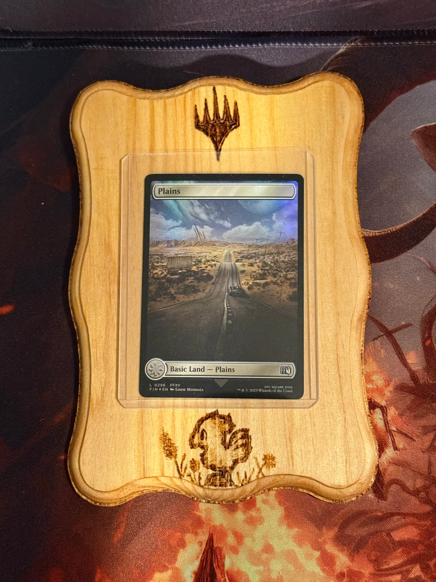 Magic the Gathering Final Fantasy Themed Woodburned Trading Card Displays