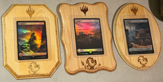 Magic the Gathering Final Fantasy Themed Woodburned Trading Card Displays