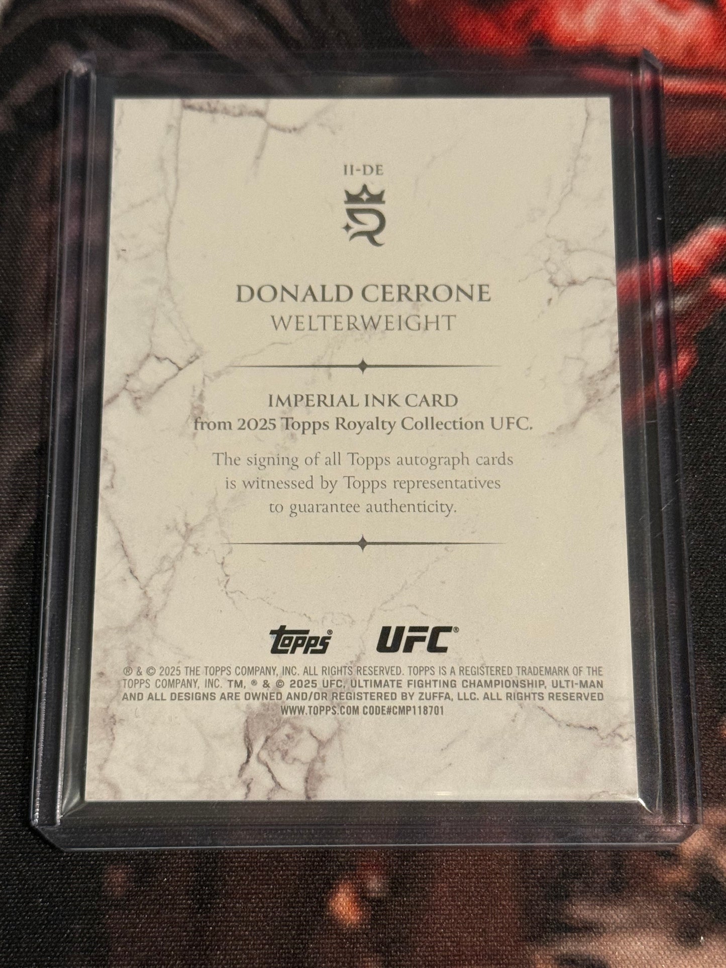 UFC - 2025 Topps Royalty- Donald Cerrone - SERIALIZED INSCRIPTION AUTO /5 Imperial Ink - #II-DE - NM