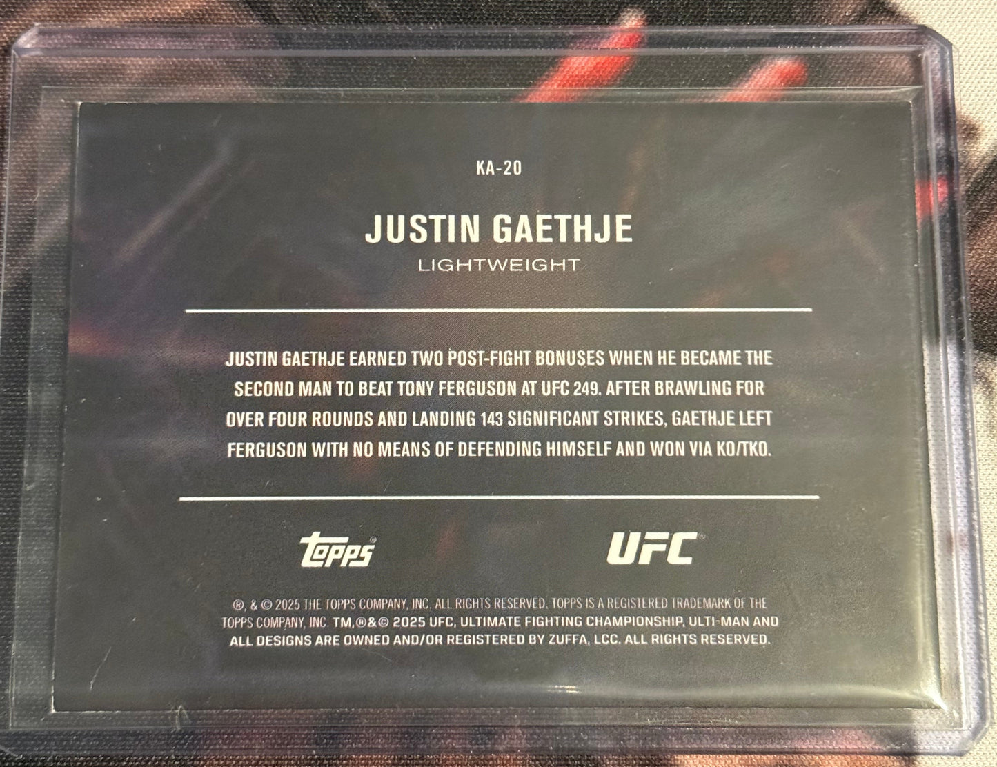 UFC - 2025 Topps Knockout - Justin Gaethje Knockout Artist Gold /8 - #KA-20