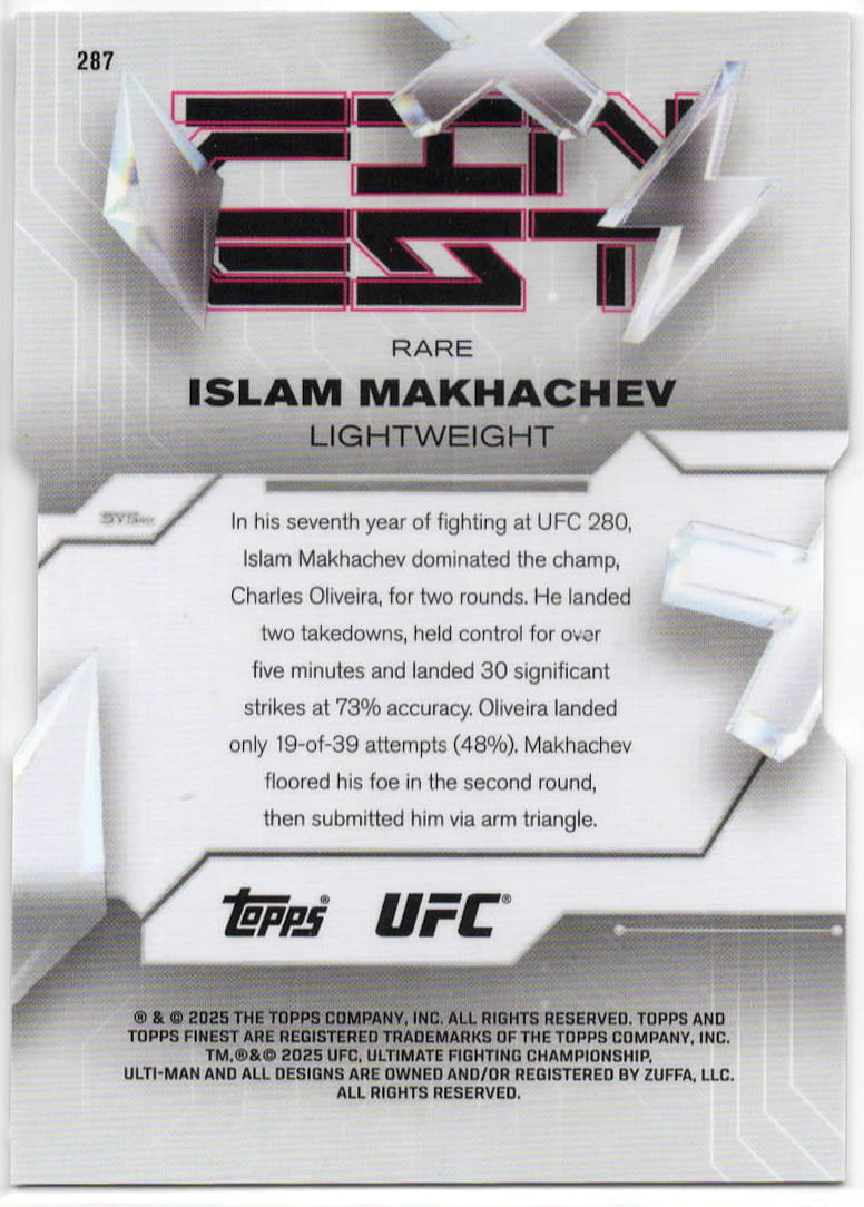 UFC - 2025 Topps Finest - Islam Makhachev - Serialized Die-Cut - 20/25 - #287 - Mint