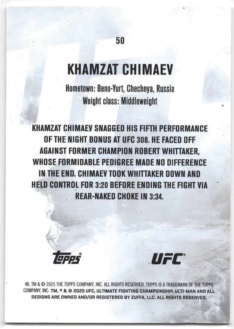 UFC - 2025 Topps Knockout - Khamzat Chimaev - SERIALIZED Green - 47/99 - #50 - NM