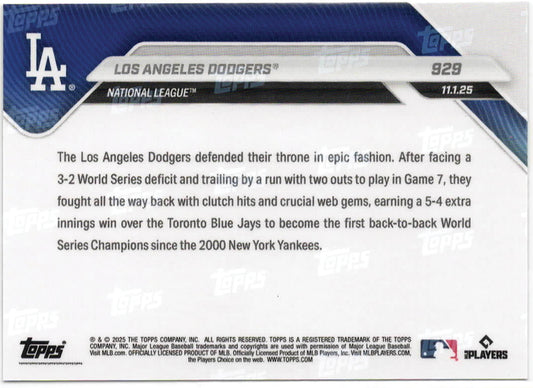 MLB - 2025 Topps NOW - Los Angeles Dodgers - 11/01/2025 - 929 - Mint