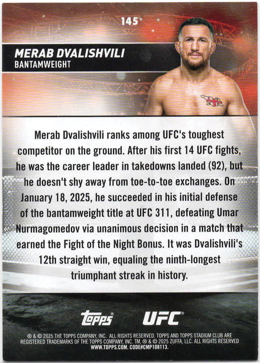 UFC - 2025 Stadium Club - Merab Dvalishvili - 1ST DAY ISSUE - ONE OF ONLY 10 - #145 - NM/M