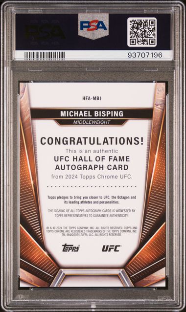 UFC - Topps Chrome Hall of Fame - Michael Bisping - AUTOGRAPHED and SERIALIZED Orange Refractor - 16/25 - #HFA-MBI - PSA 10 - GEM MINT