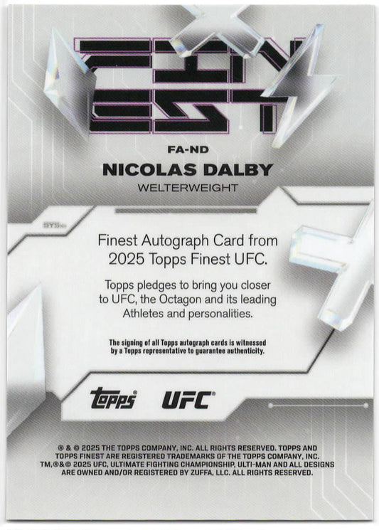 UFC - 2025 Topps Finest - Nicolas Dalby - On-Card Auto Blue Checker Refractor - SERIALIZED - 46/75 - #FA-ND - Mint