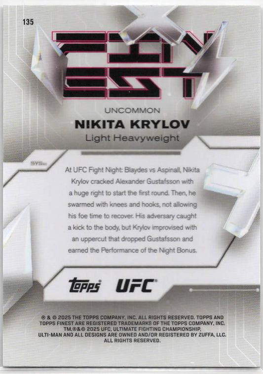 UFC - 2025 Topps Finest - Nikita Krylov - Serialized Checkerboard Refractor /75 - #135 - NM/M
