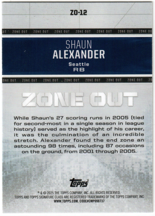 NFL - 2024 Topps Signature Class - Shaun Alexander Zone Out (ZO-12) - Mint