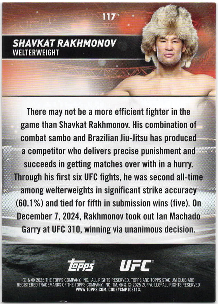 UFC - 2025 Stadium Club - Shavkat Rakhmonov - Green /199 - #117 - NM