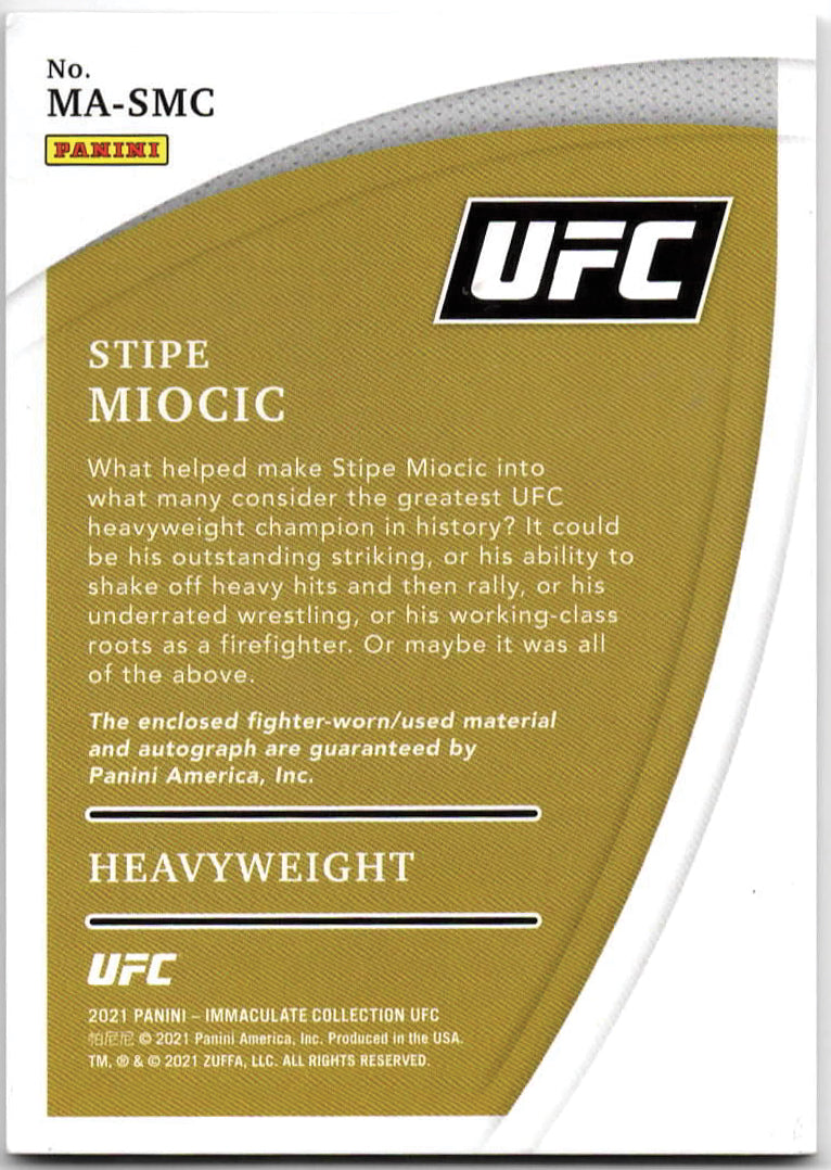 UFC - 2021 Panini Immaculate - Stipe Miocic - ON CARD AUTOGRAPH, RELIC, and SERIALIZED - 16/25 - #MA-SMC - NM