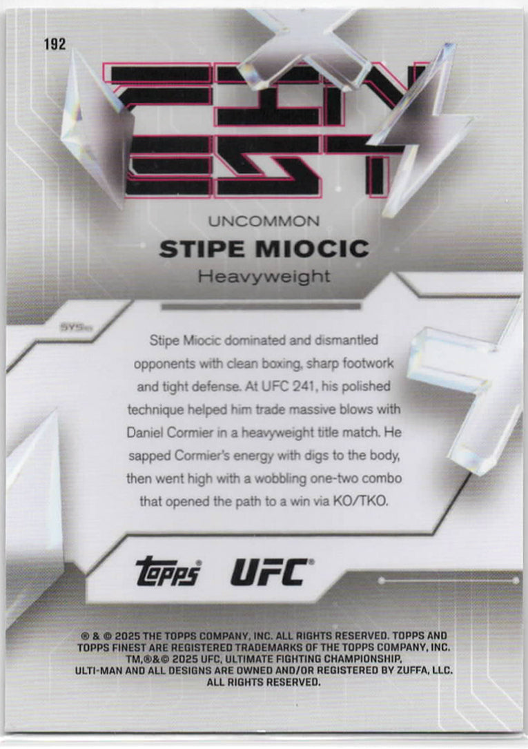 UFC - 2025 Topps Finest - Stipe Miocic - Serialized Checkerboard Refractor /75 - #192 - NM/M