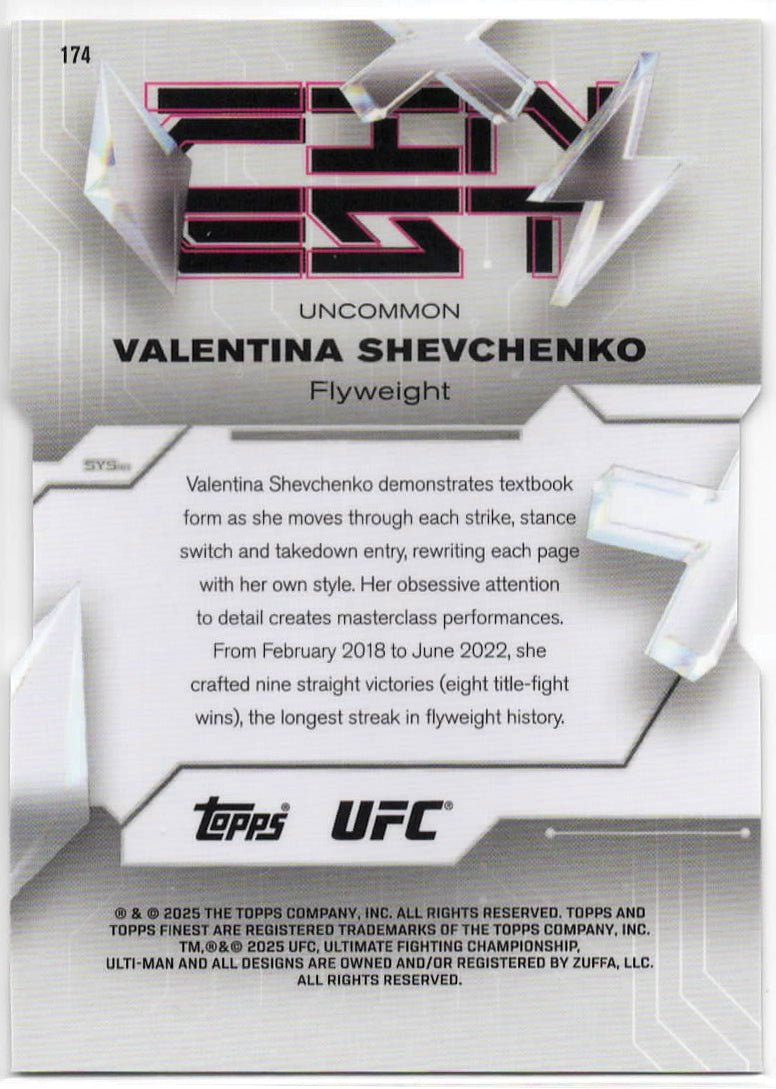 UFC - 2025 Topps Finest - Valentina Shevchenko - Serialized Die-Cut - 41/50 - #174 - Mint