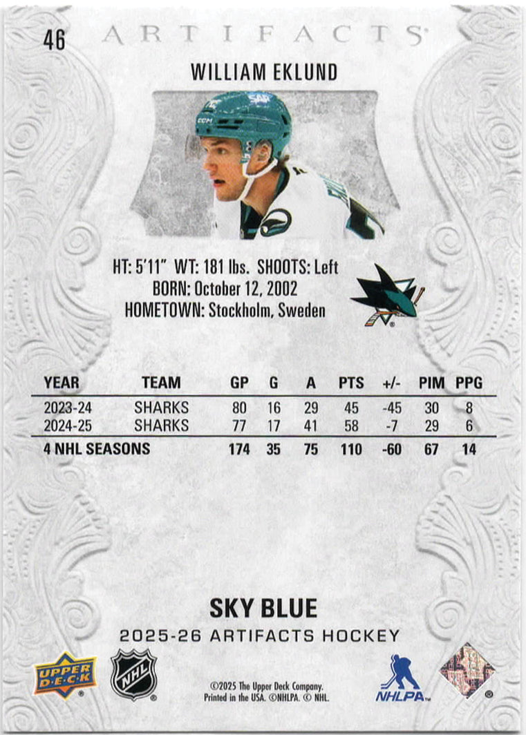 NHL - 2025/2026 Upper Deck Artifacts - William Eklund SKY BLUE - #46 - Mint