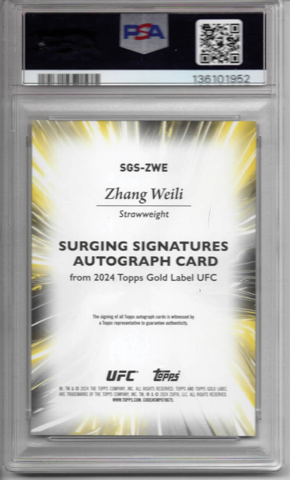 UFC - 2024 Topps Gold Label - Zhang Weili - Surging Signature Red /25 - THE ONLY PSA GRADED COPY #SGS-ZWE