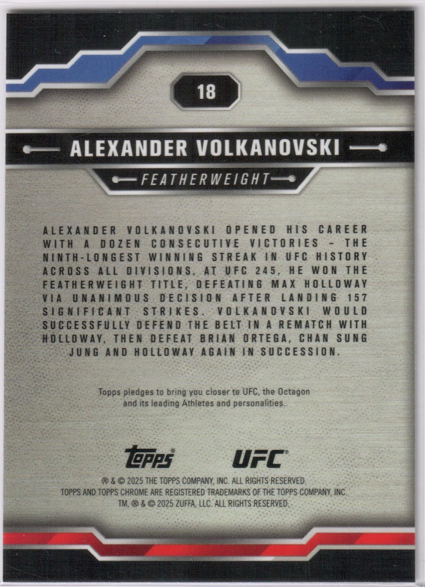 UFC - 2025 Topps Chrome - Alexander Volkanovski - SEPIA REFRACTOR - #18 - NM