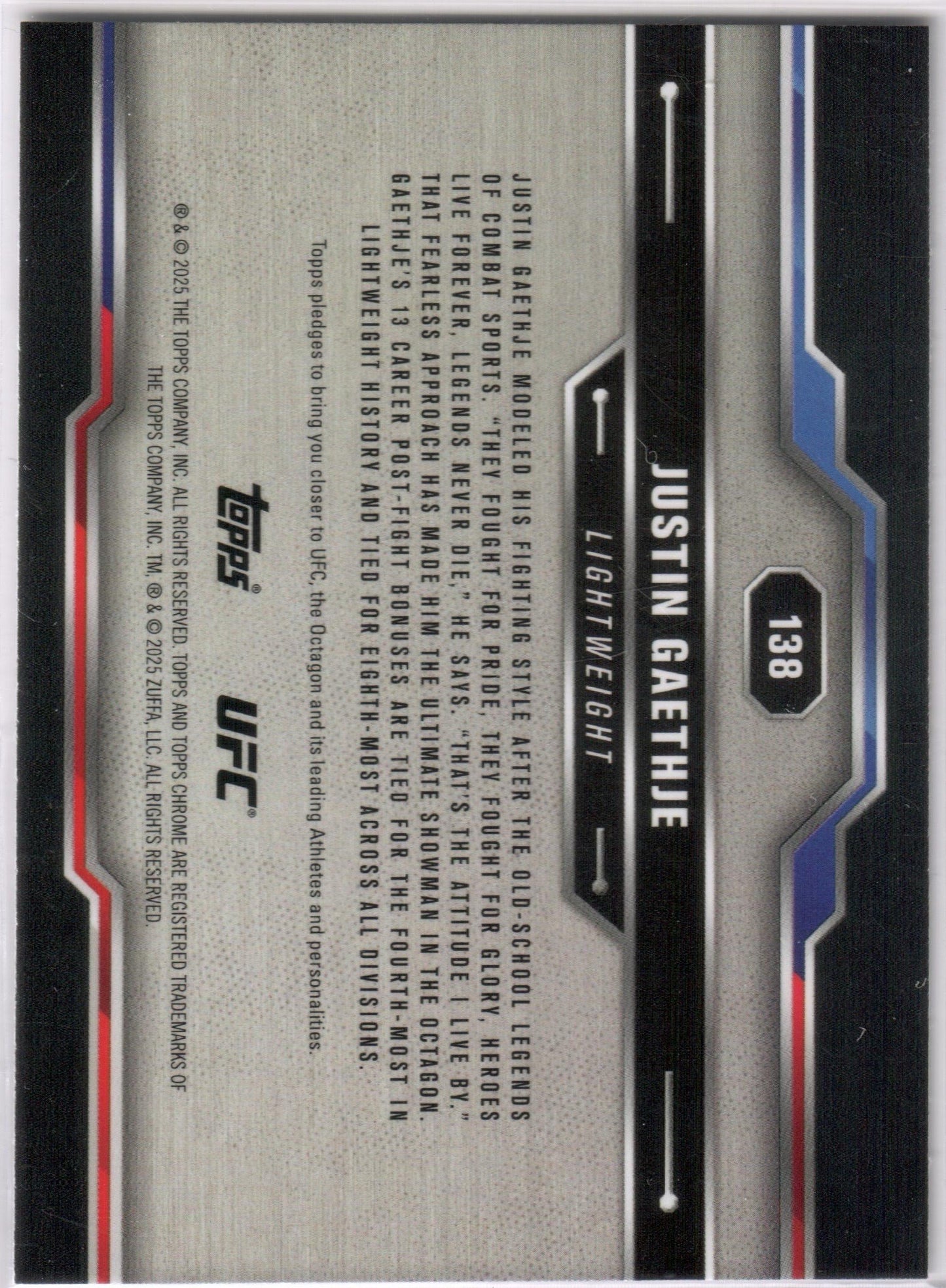 UFC - 2025 Topps Chrome - Justin Gaethje - PRISM REFRACTOR - #138 - NM