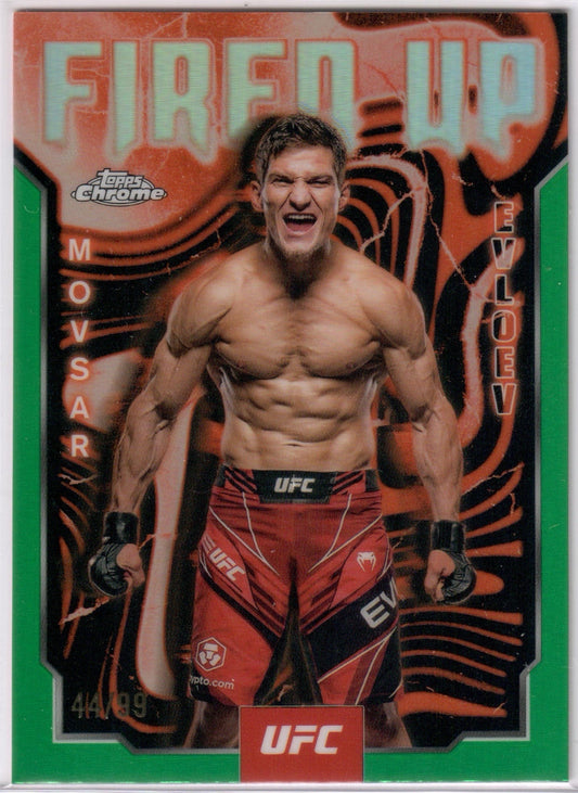 UFC - 2025 Topps Chrome - Movsar Evloev - GREEN FIRED UP - SERIALIZED 44/99 - #FUP-15 - NM