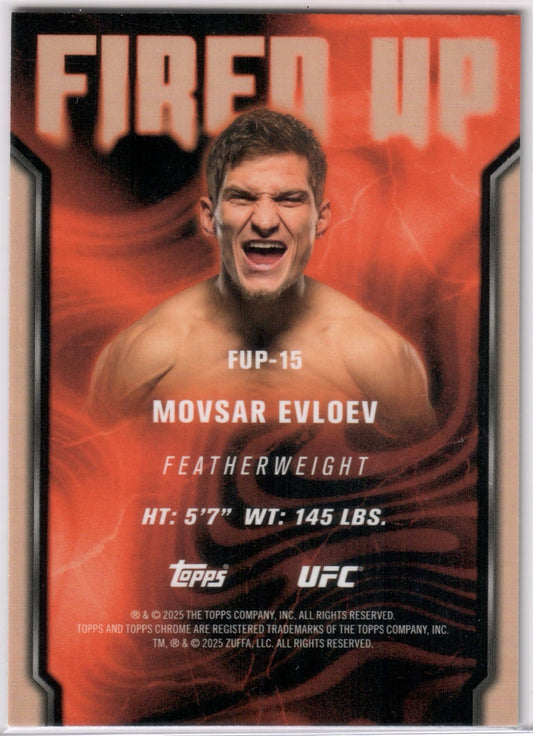 UFC - 2025 Topps Chrome - Movsar Evloev - GREEN FIRED UP - SERIALIZED 44/99 - #FUP-15 - NM