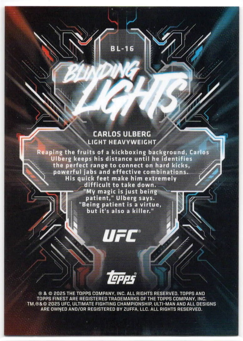 UFC - 2025 Topps Finest - Carlos Ulberg BLINDING LIGHTS - CASE HIT - #BL-16 - Mint