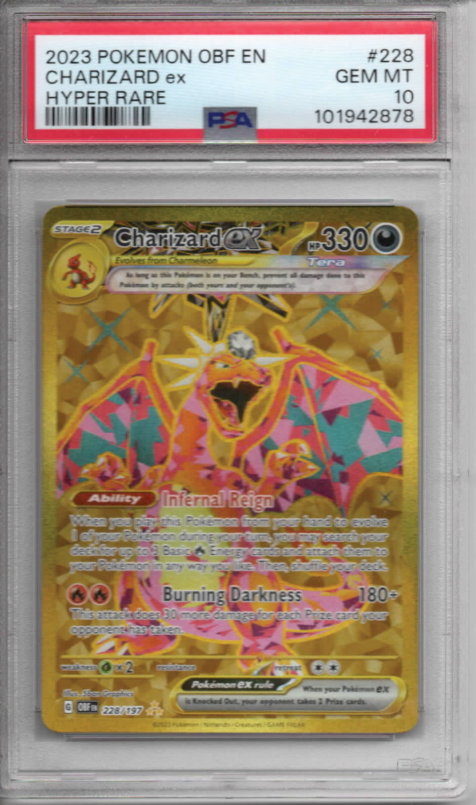 Pokemon TCG - 2023 Obsidian Flames - Charizard ex Hyper Rare - #228/197 - GEM MINT - PSA 10