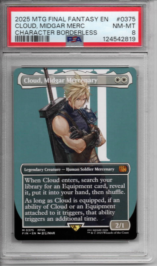 Magic the Gathering - Cloud, Midgar Mercenary Borderless - Final Fantasy - #375 - Near Mint+/Mint - PSA 8