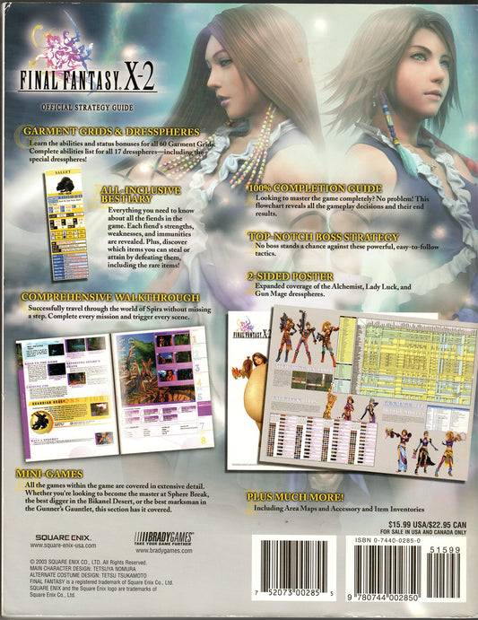 Brady Games - Final Fantasy X-2 Official Strategy Guide with Poster - 2003 - Very Good Condition