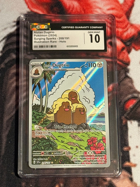 Pokemon TCG - 2024 Surging Sparks - Alolan Dugtrio Illustration Rare - #208/191 - GEM MINT - CGC 10