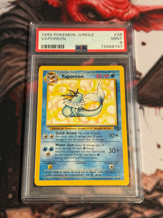 Pokemon TCG - 1999 Pokemon Jungle - Vaporeon - RARE - #28/64 - MINT - PSA 9