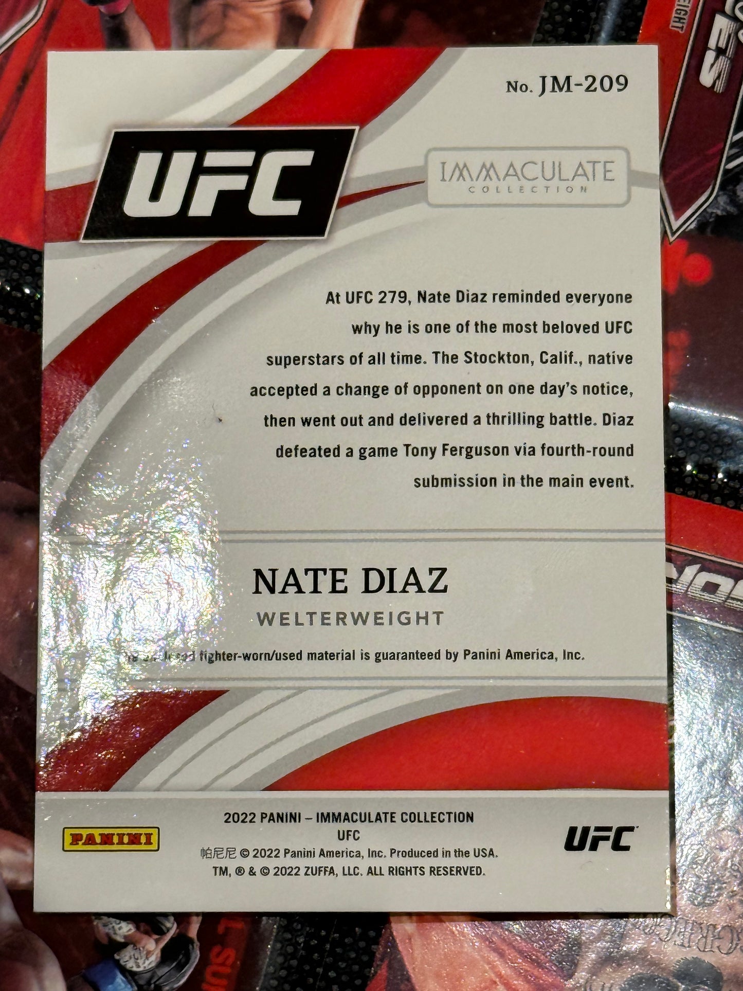 UFC - 2022 Panini Immaculate Collection - Nate Diaz - SERIALIZED HATS RELIC BOOKEND 1/6 - #JM-209 - M/NM+