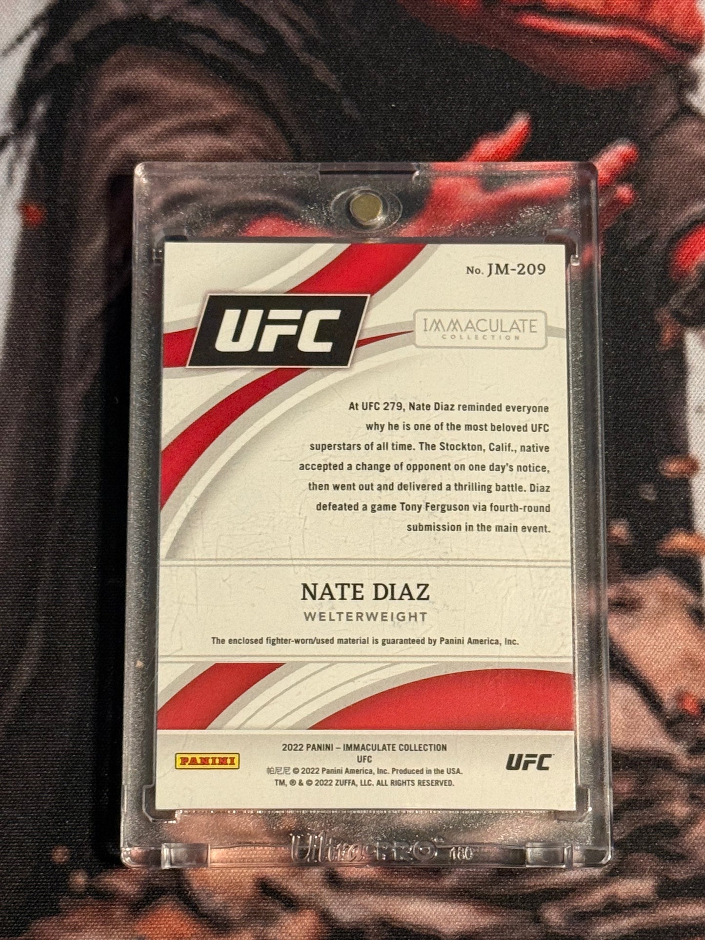 UFC - 2022 Panini Immaculate Collection - Nate Diaz - SERIALIZED HATS RELIC BOOKEND 1/6 - #JM-209 - M/NM+